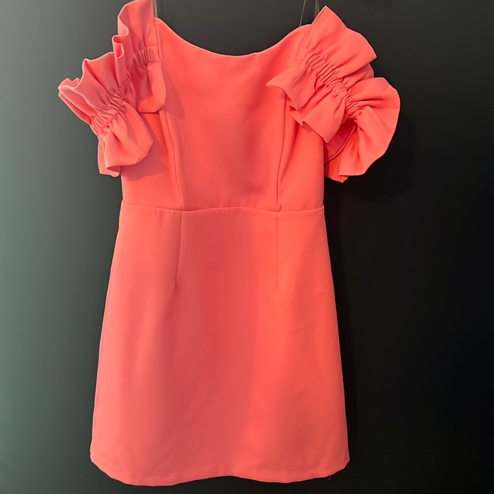 Bubblegum pink off the shoulder dress